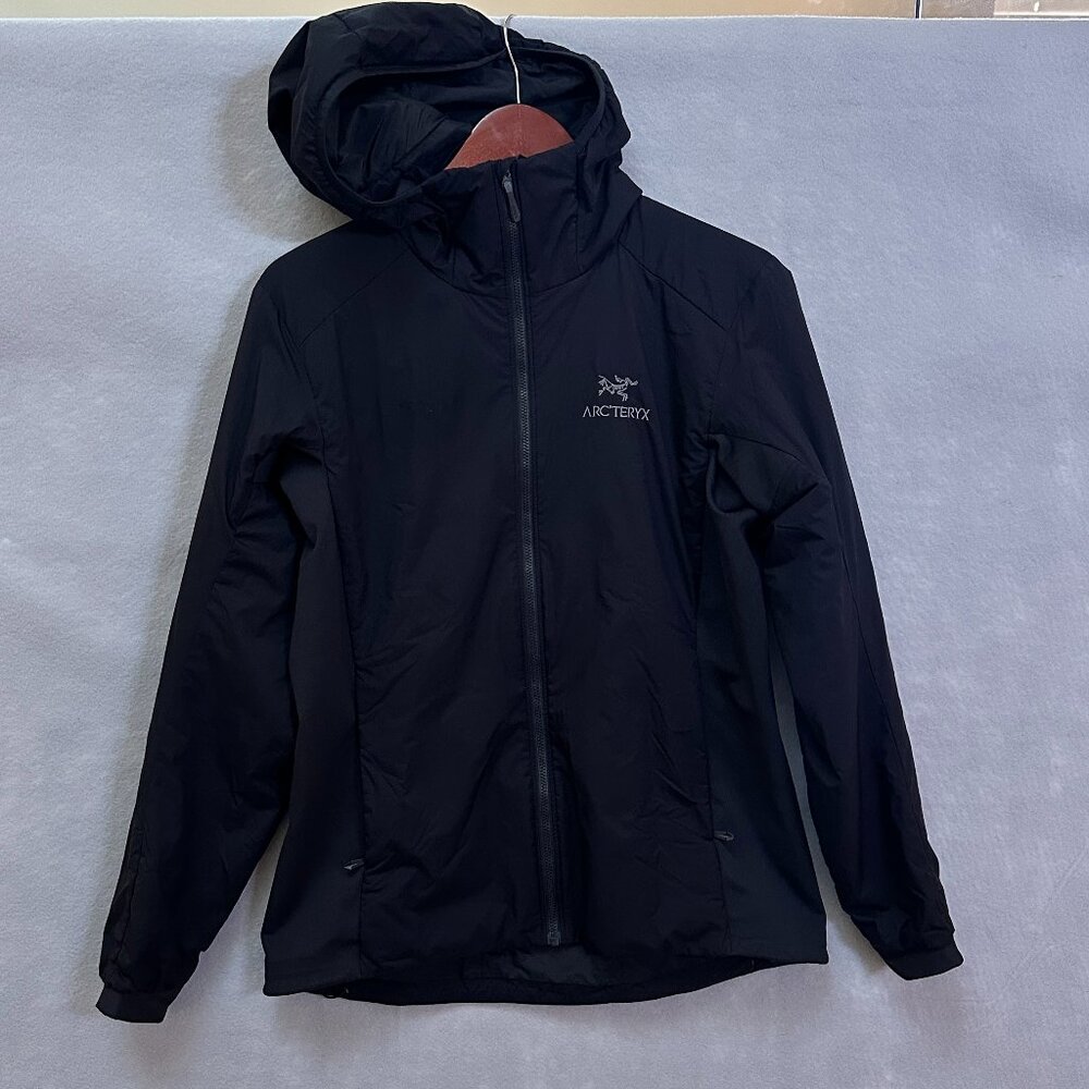 Arc'teryx Jacket Womens Medium Black Atom Hoody Hooded Full Zip Logo Outdoor